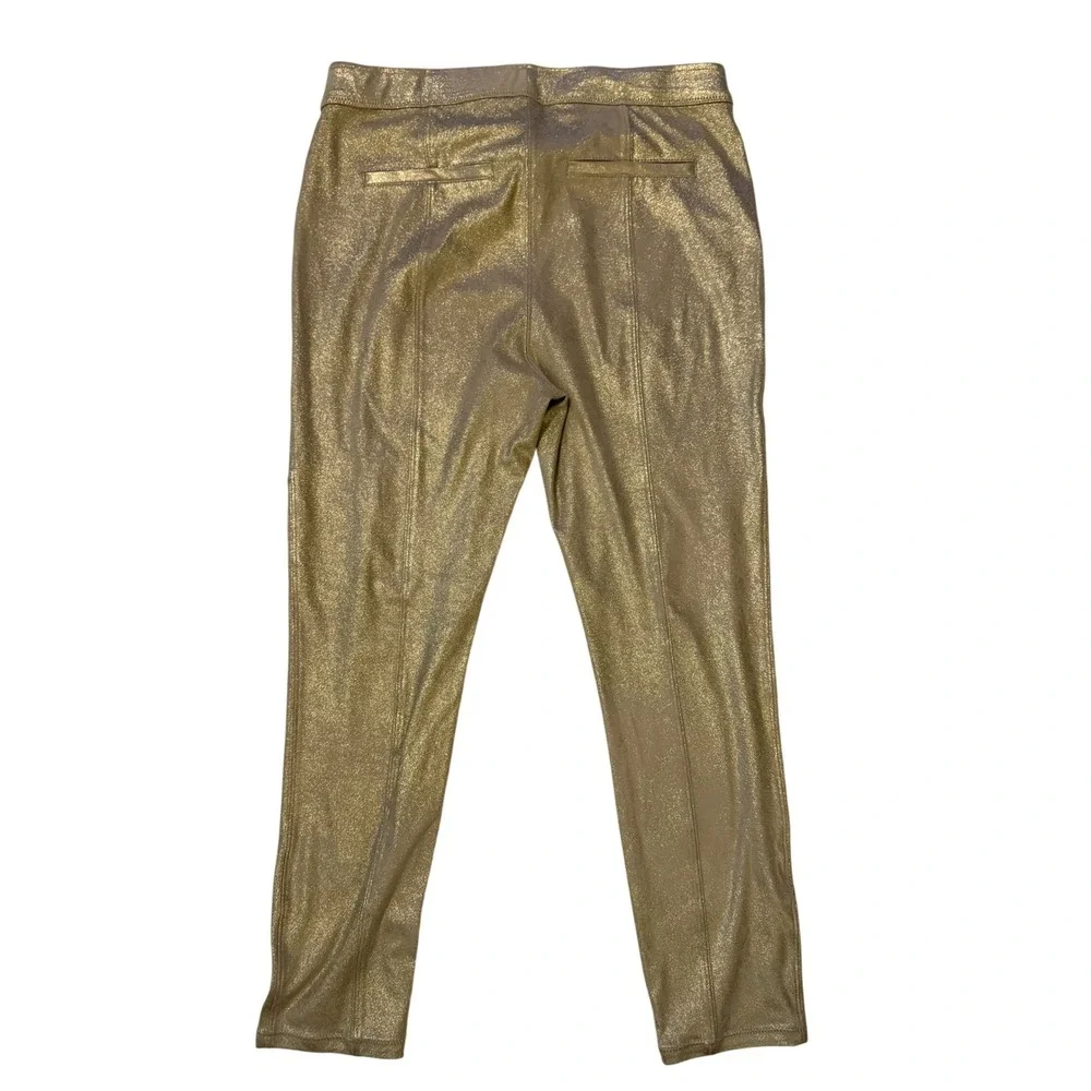 Free People Metallic Gold Skinny Pants High Rise Leggings Faux Suede Size 31